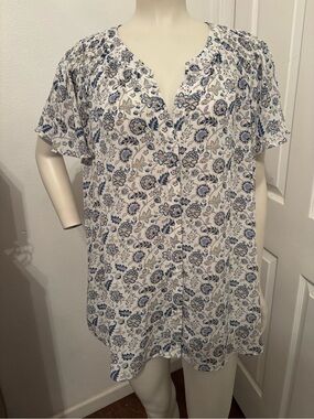 Rose & Olive Floral Button-Front flutter Sleeve Top 1X